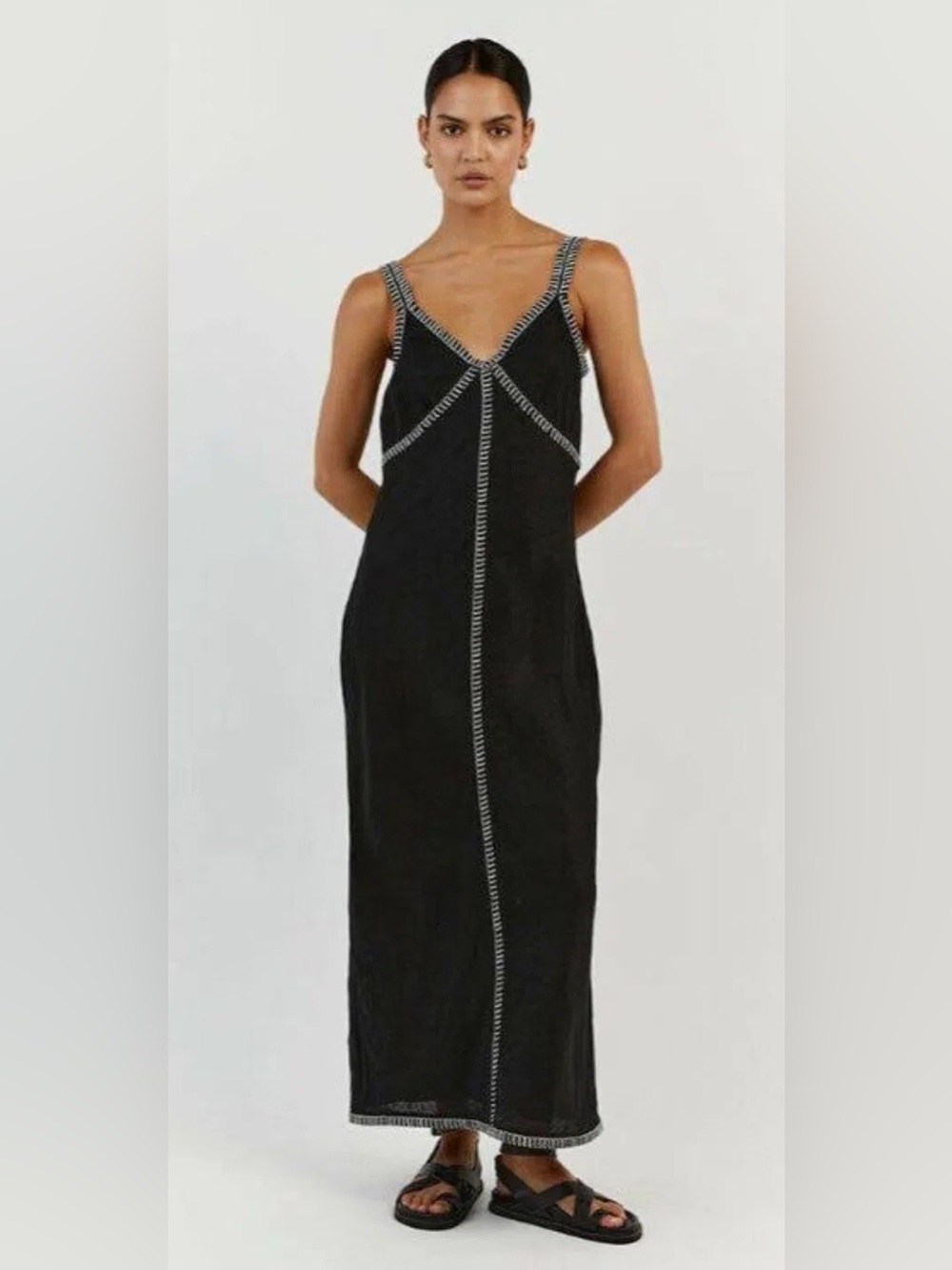 DISSH Black Maxi Dress with Contrast Stitching